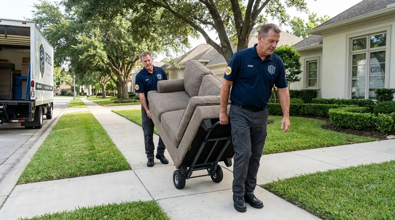 Local residential moving crew loading furniture in Westwood, MA